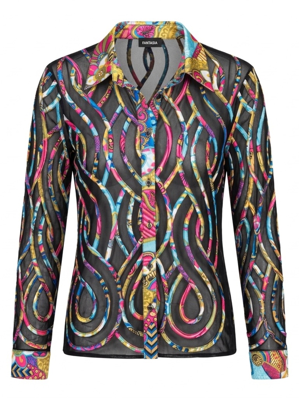 Fantazia Vintage Mesh Artsy Swirl Psychedelic Print Button Down Shirt XL NWOT